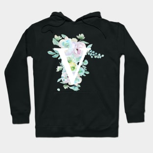 Botanical alphabet V green and purple flowers Hoodie